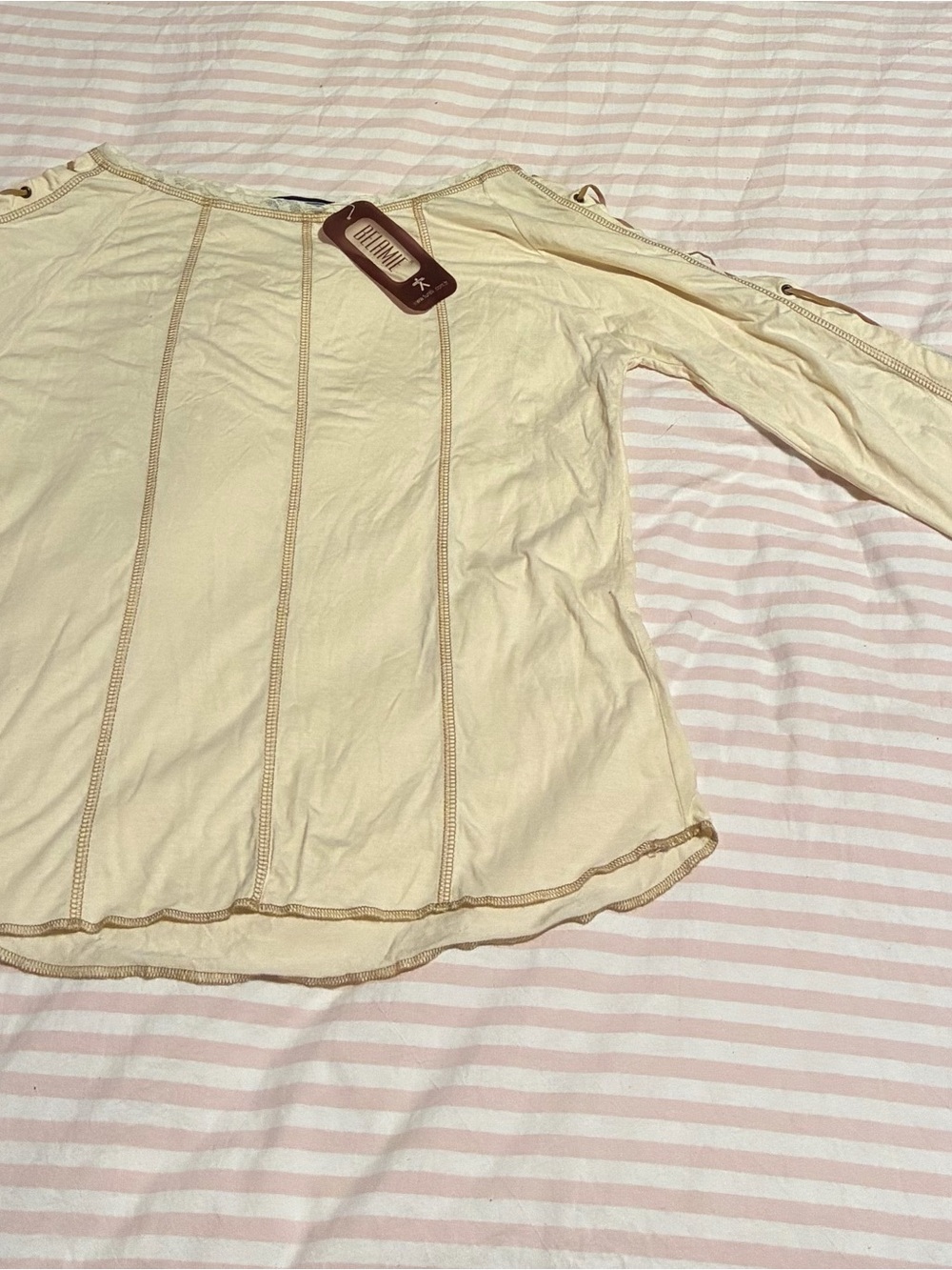 Bellamie Cream Long-Sleeve Seamed Top